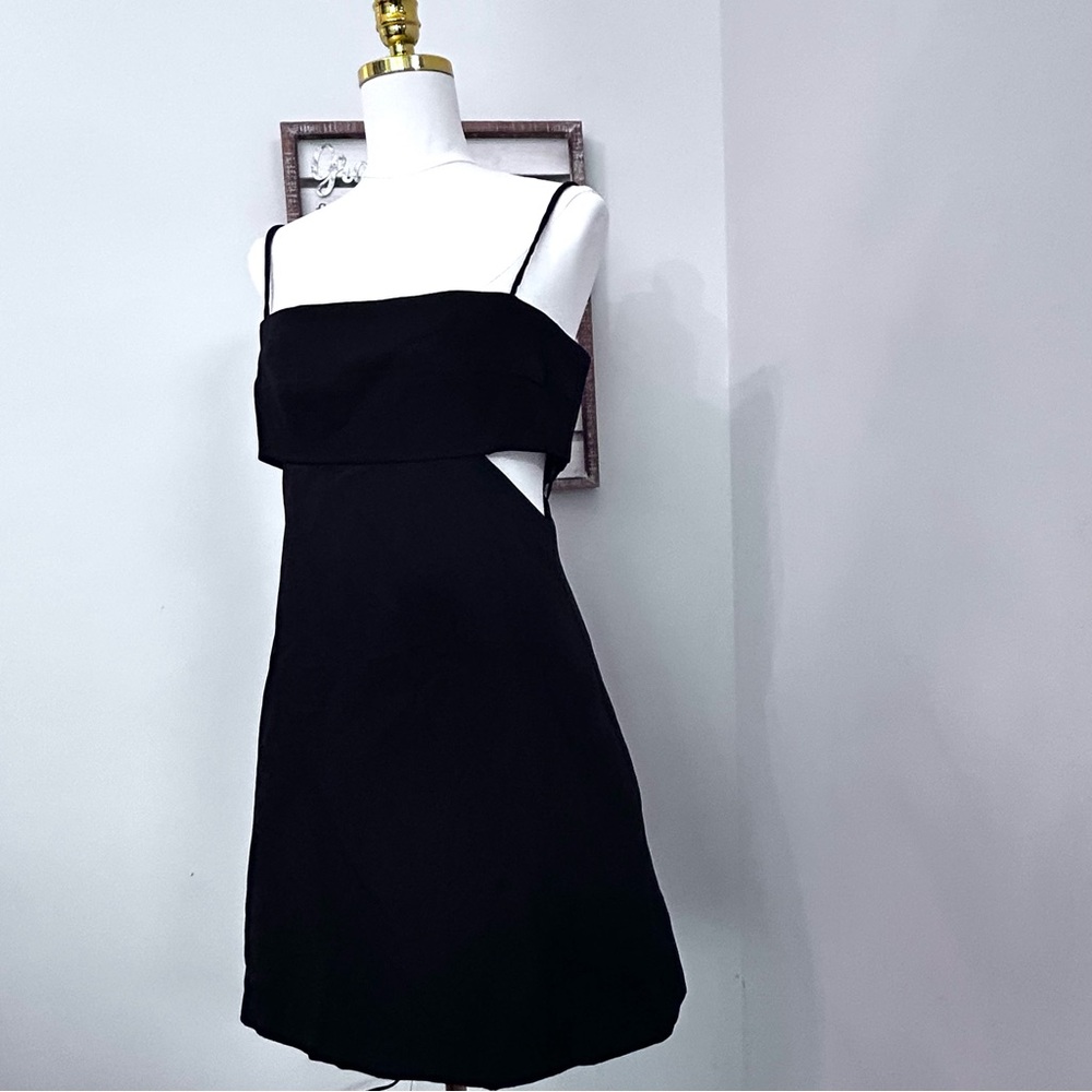 Mini Black Dress Off Shoulder Side Cutouts Spaghetti Straps Large